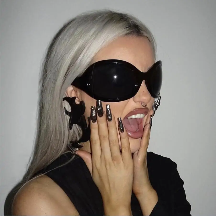 Mode Marke Y2K Punk Sonnenbrille Goggle Neue Frauen Männer Oval Sport Sonnenbrille Weibliche Übergroßen Schwarz Shades Brillen UV400