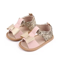 Baby Summer Sandal for Toddler Girls 0-1 Years Glitter Bowknot Anti-slip Soft PU Casual Walikng Shoes Outdoor Summer Shoes 6