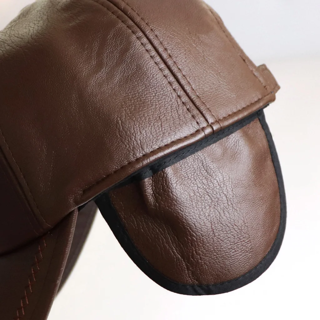 2024 New Style Men Cowhide Hat Winter Warm Outdoor Protect Ear Real Leather Adjustable Baseball Cap Men Real Cowhide Leather Cap 5