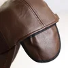 2024 New Style Men Cowhide Hat Winter Warm Outdoor Protect Ear Real Leather Adjustable Baseball Cap Men Real Cowhide Leather Cap 5