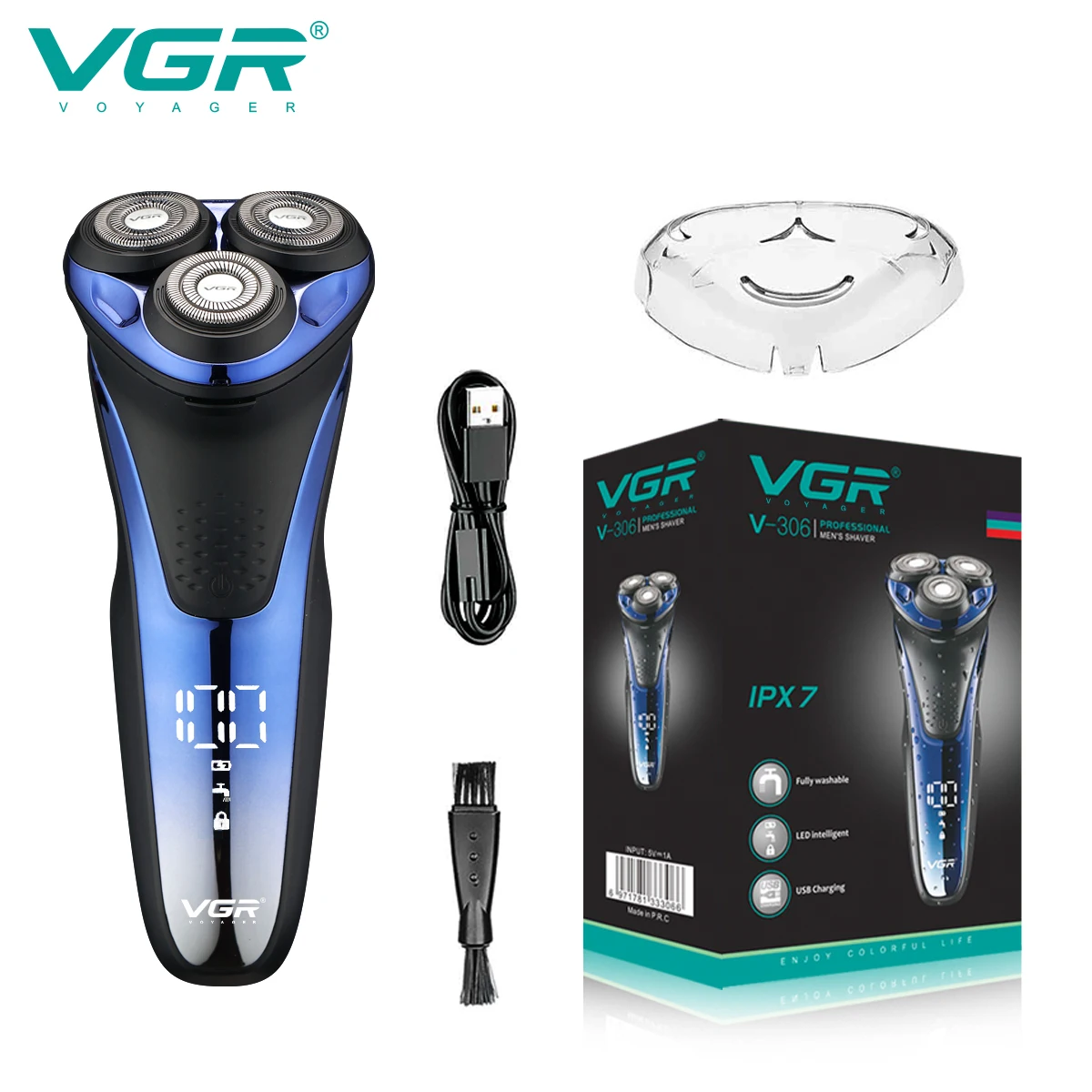 

VGR Razors Professional Shaver Waterproof Beard Shaver Rechargeable Cordless Electric Portable Shaving Machine for Men V-306