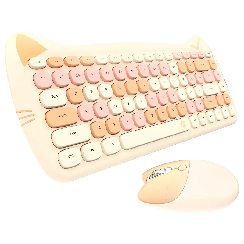 

Lovely Cat 2.4G Wireless Mute Mini Keyboard Mouse Set Kit Girl Mix Color 84 Key Cute Pink Purple Yellow For PC Laptop New L1601