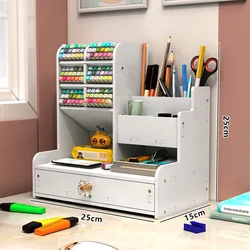 Elegant Wooden Desk Organizer and Stationery Holder (White)