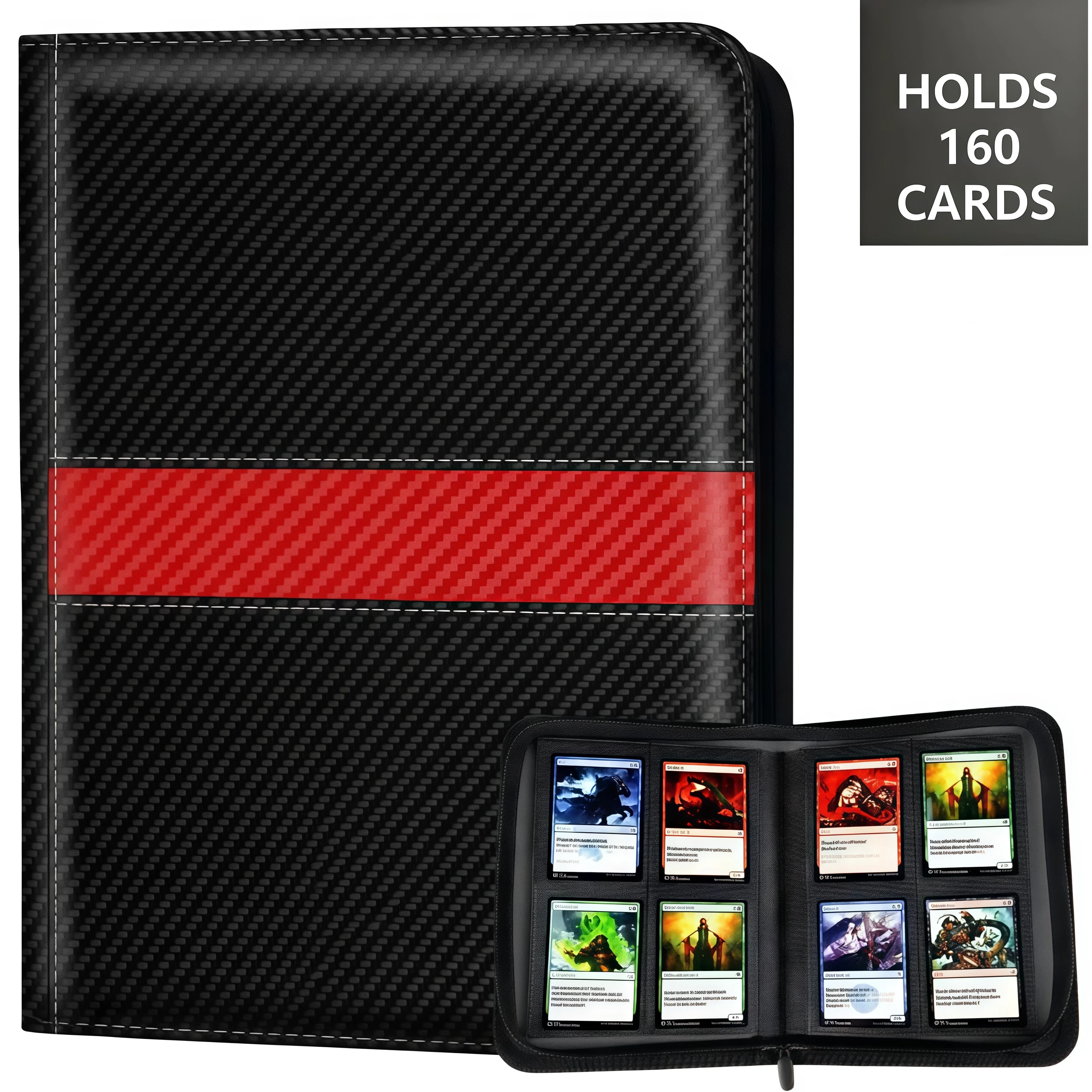 Raccoglitore per carte collezionabili Premium Twill a 4 tasche, può contenere 160 carte, con 20 pagine fronte-retro, design con cerniera, compatibile con carte da calcio, carte da basket, carte collezionabili, adatto per Mtg e altri, raccoglitore di carte