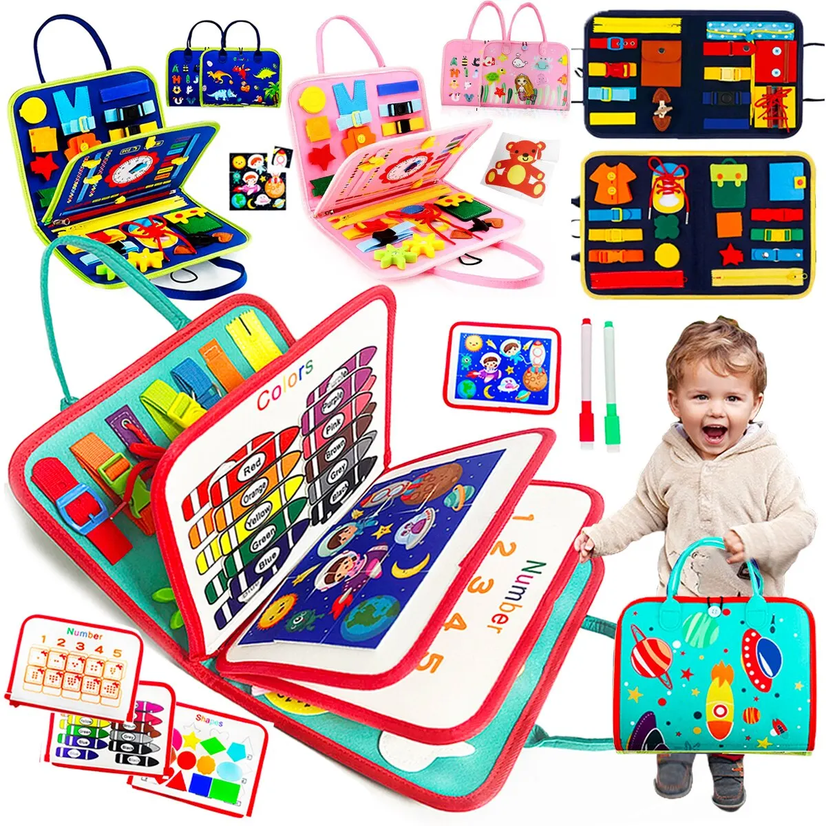  Busy Board Montessori Toys for Toddlers Sensory Toy Preschool Learning Educational Travel Activities For Boys Fine Motor Skills 
