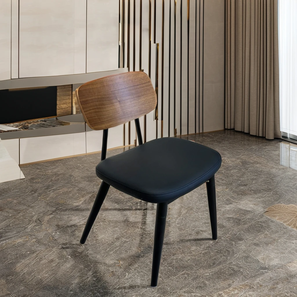 Italian Minimalist Leather Dining Chair Cat Claw Nordic Light Luxury Wooden Backrest Home Living Room Coffee Stool Bedroom Villa