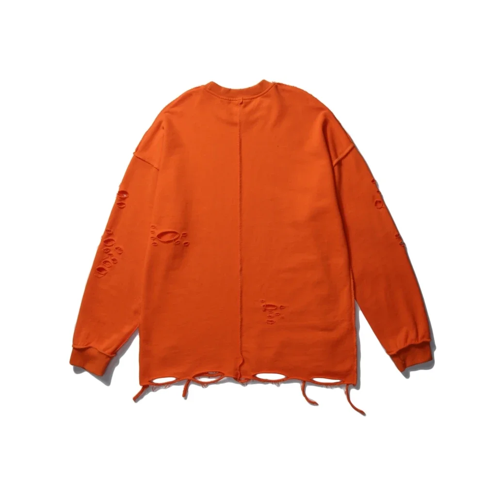 Camisolas rasgadas de manga comprida para homens e mulheres, pulôveres de ombro, streetwear com buracos rasgados, roupas grunge, sloth tops, primavera