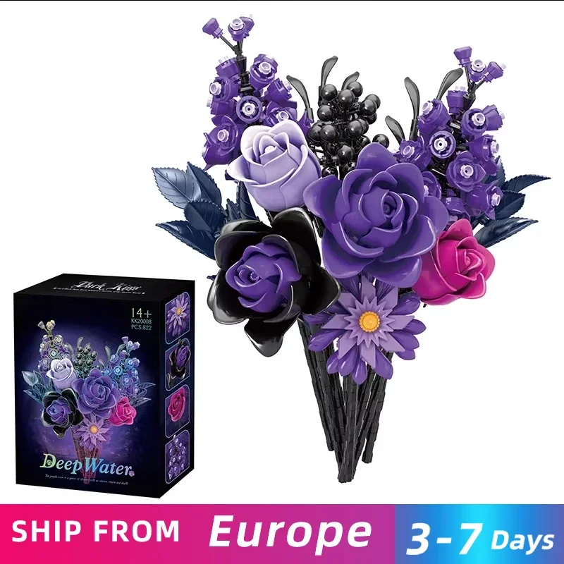 822PCS Romantic Flower Building Blocks Purple Bouquet Model Bricks Desktop Decoration Educational Toys For Kids Holiday Gifts