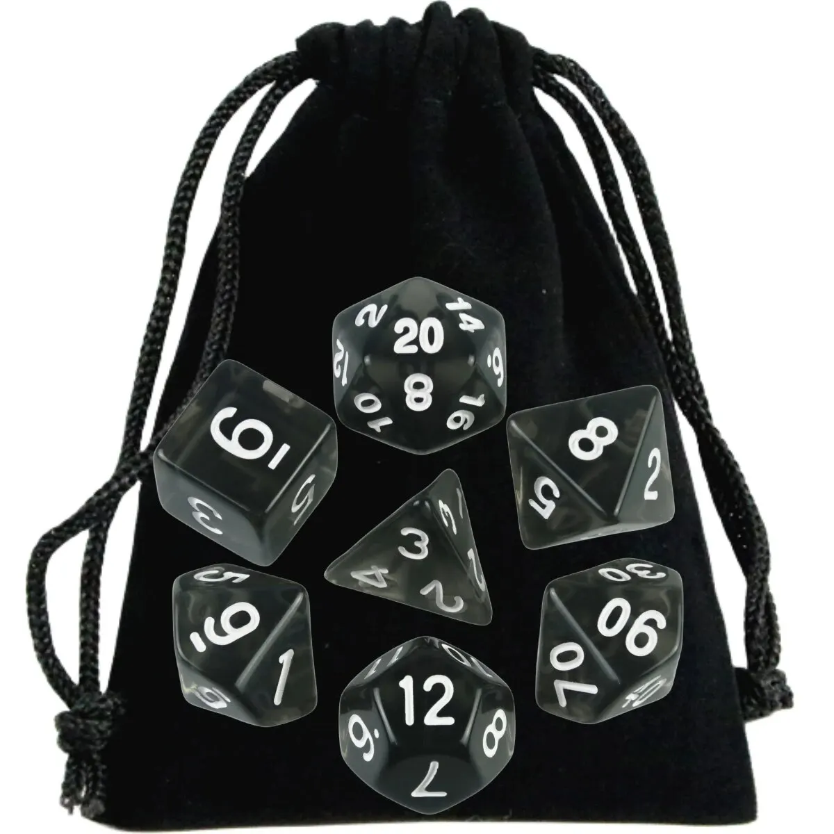 High-Quality Transparent Polyhedral Dice Set in Vibrant Colors for Tabletop and Party Games