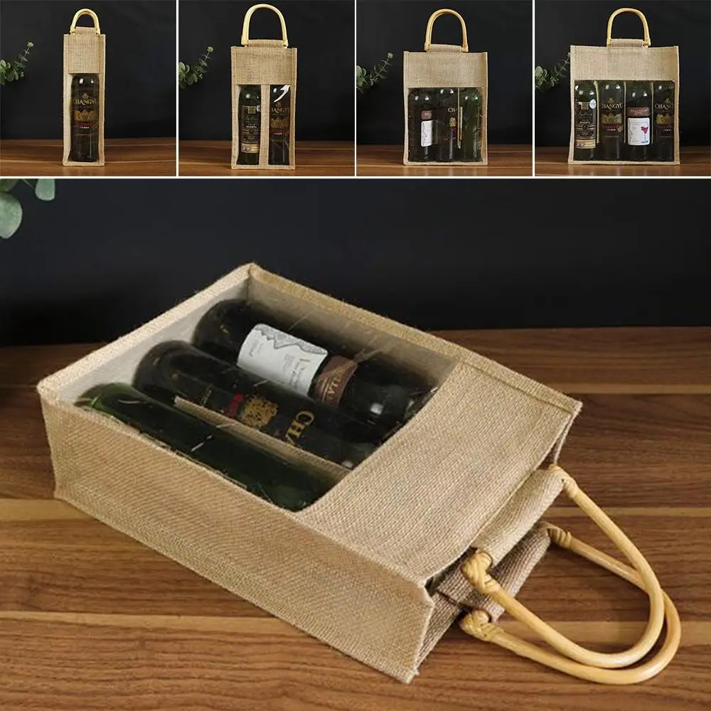 Sacchetti Regalo Per Bottiglia Di Vino In Iuta E Lino, 14x34 Cm, Per Matrimoni E Addii Al Nubilato, Ecologici E Riutilizzabili - 2