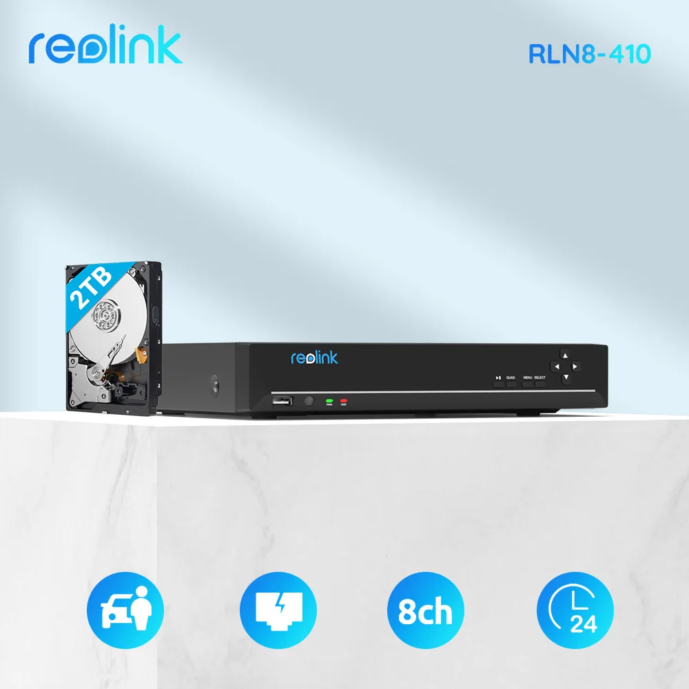 Reolink 8CH NVR 4MP/5MP Câmera IP Gravador de Vídeo 2TB RLN8-410