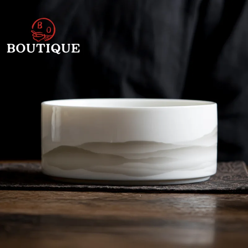 1300ml Ceramic Jianshui Sheep Fat Jade White Porcelain Tea Wash Bowl Chaxi Large Capacity Tea Residue Bucket Kung Fu Teaset