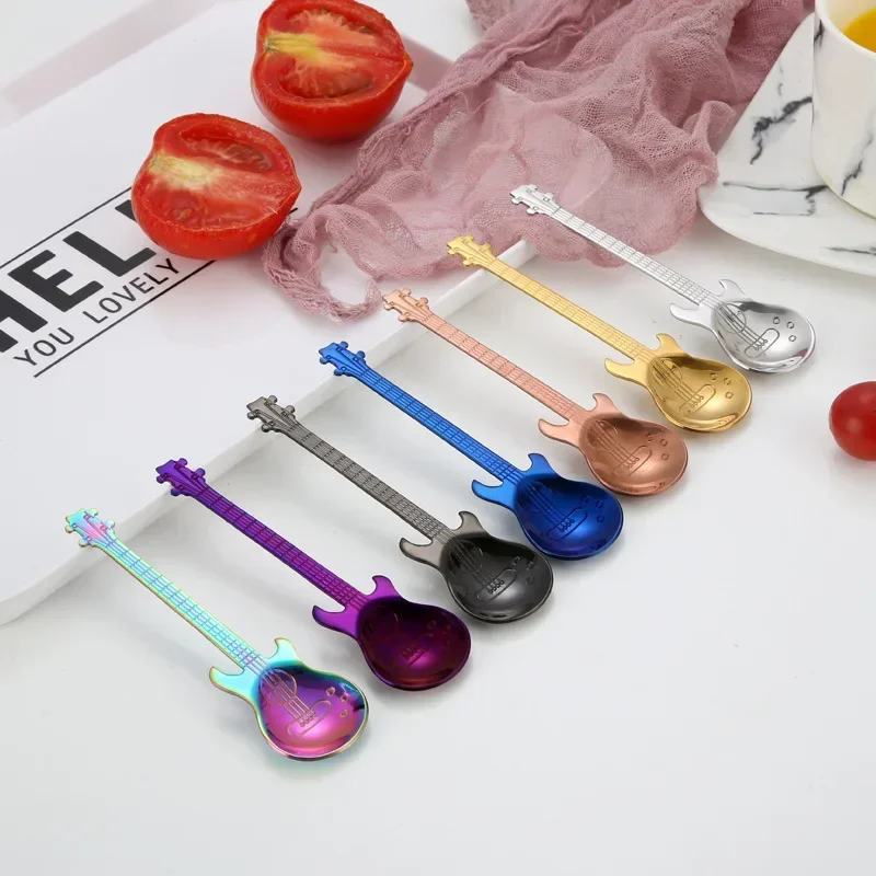 7PCS/SET Stainless Steel Guitar Teaspoon Coffee Spoon Creative Christmas Gift Fashion Bar Tableware for watermelon dessert