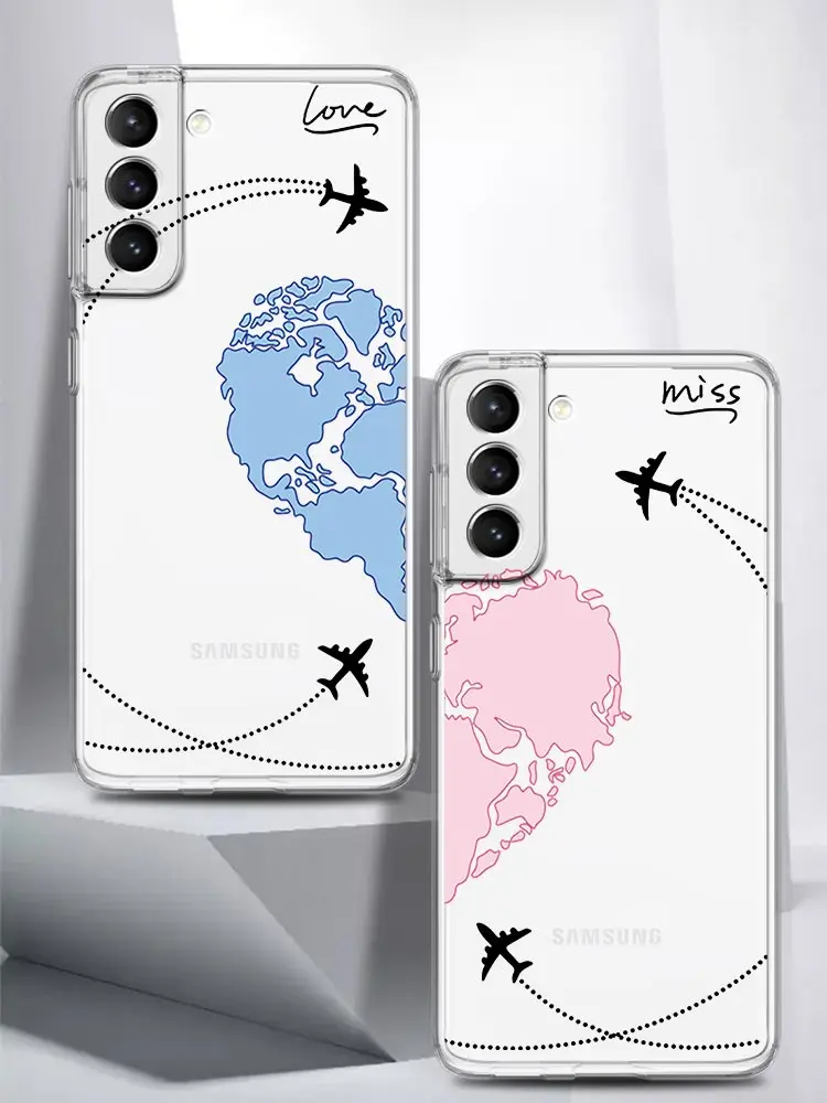Romantic Travel Love Heart Couple Case with World Map and Planes Design