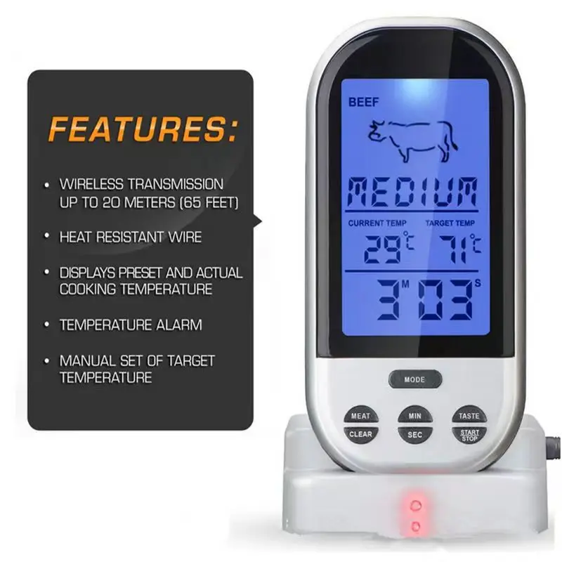 Digital Wireless Oven Thermometer Meat BBQ Food Probe Kitchen Cooking Tools