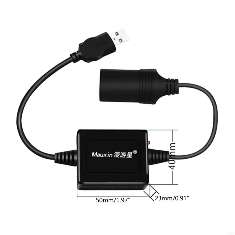 32GC 5V USB A Male to 12V Car Cigarette Socket Female Converter Extension Cable Adapter Cord for Outdoor Camping