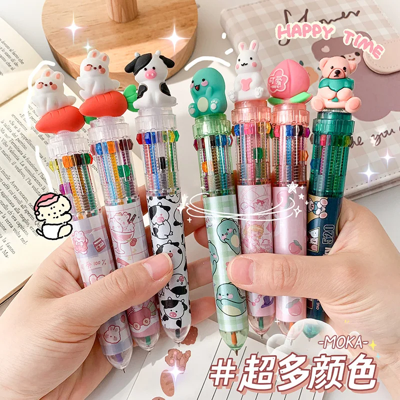 4 in 1 MultiColor Pen Cartoon Ballpoint Pen Colorful Retractable Ballpoint Pens Multifunction Pen For Marker Writing Stationery