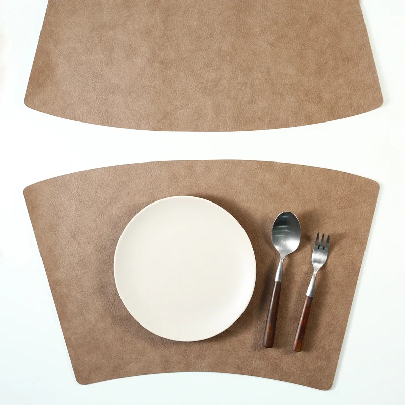 CowhideFanShapedPlacematRoundTableHouseholdTeacupMatWaterproof