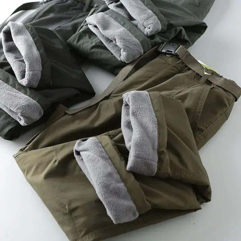 Cargo Pants S-6XL Tooling Pants Thick Waterproof Fleece Winter Outdoor Multi-pockets Loose Straight Overall For Men Women