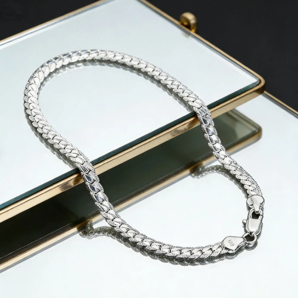 925A  사이드 체인 목걸이와 팔찌 세트, 유니섹스 펜던트가 특징으로, 웨딩 주얼리로 이상적입니다.