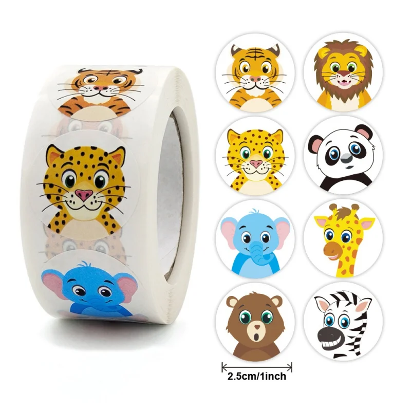 

500pcs Round Cartoon Toys Animal stickers for kids Teacher Reward Encourage Sticker Office Stationery for children 1inch