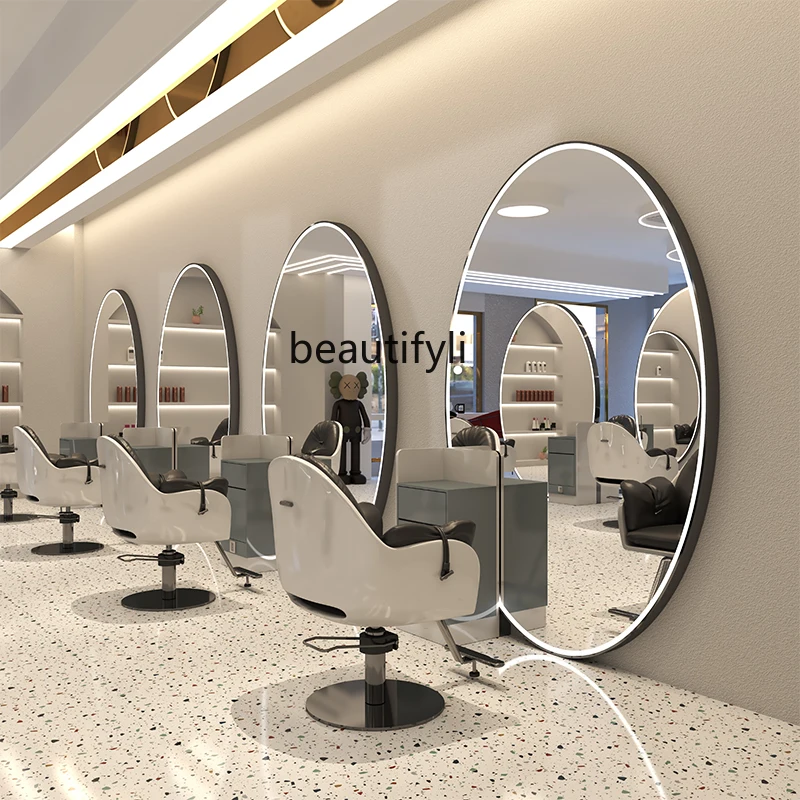 

Oval Mirror with Light Full-Length Mirror Barber Shop for Hair Salon Single-Sided Double-Sided Hair Landing Dressing Table