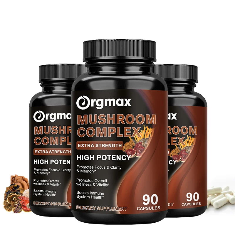 Lion Mane Cordyceps Mushroom Complex Supplement for Nootropic Brain Memory Focus Immune Stress Relief Boost Energy for lions mane mushroom capsules