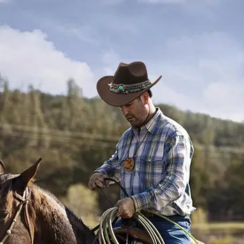 Cowboy Hats Party Classic Roll Up Beach Hat With Feather Hat Band Cowgirl Hat Cow Boy Hat Clothing Accessories For Men Women 4