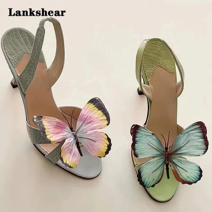 Colorful Butterfly Decorative Sandals for Women Thin Heels Open Toe High Heels Women's Summer Sandalias De Mujer Verano 2024