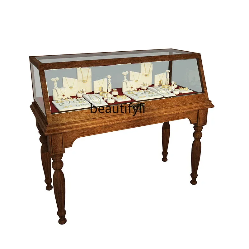 

Jewelry Shop Jade Boutique Vintage Display Cabinet Mid-Ancient Jewelry Cabinet Showcase Zhongdao Glass Cabinet