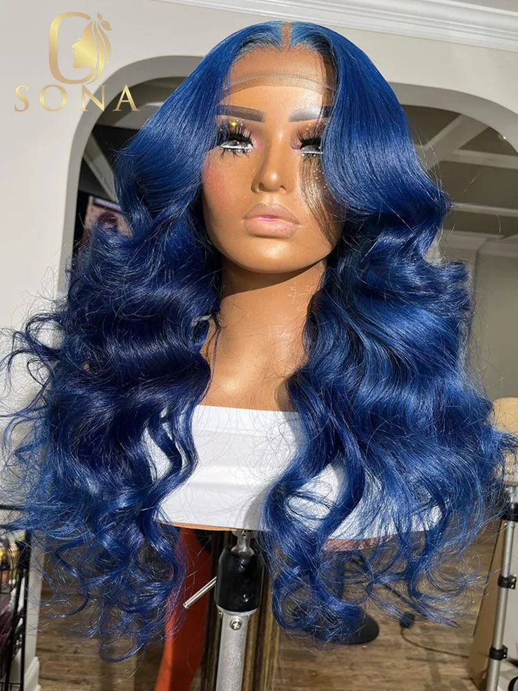

30 32 Inch Blue Colored 13x4 13x6 HD Transparent Lace Frontal Wigs Human Hair Wig Baby Hair 4x4 Closure Wig Pre Plucked