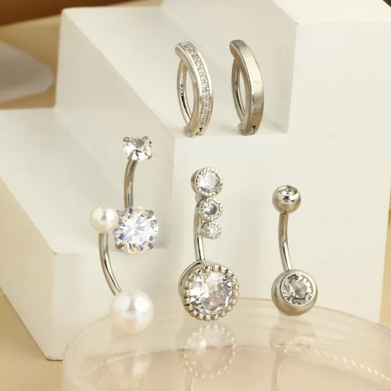 Belly Button Piercings Stainless Steel Zircon Belly Button Piercing Surgical Stainless Steel Pearl Belly Button Ring for Women Sexy Navel Jewelry