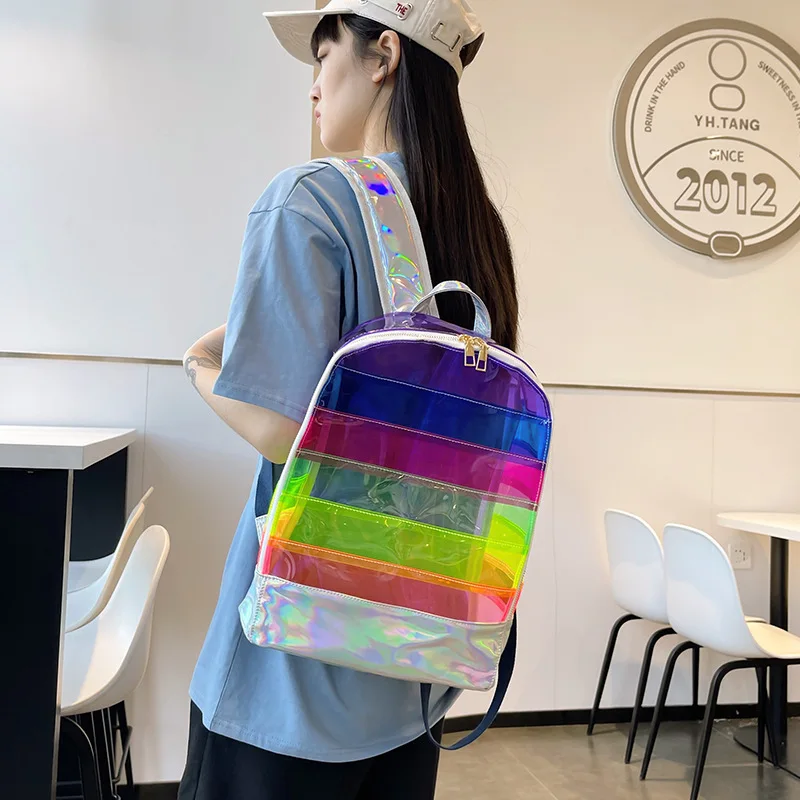 

Cute Transparent Backpack PVC Students Fashion School Bag Double Shoulder Bag Beach Travel Bag Waterproof Sports Backpack