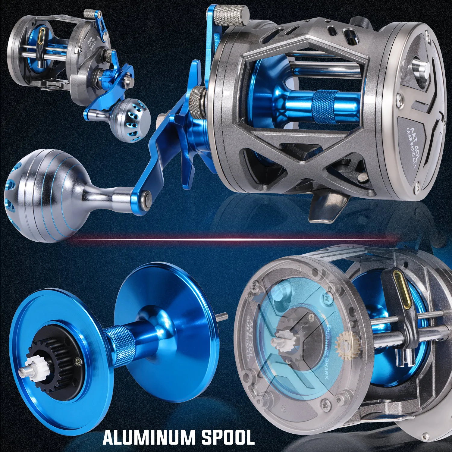 Sougayilang Trolling Drum Fishing Reel AAT40 4.1:1 Gear Ratio Aluminum  Spool Left Hand Fishing Reel for Saltwater Fishing Tackle - AliExpress