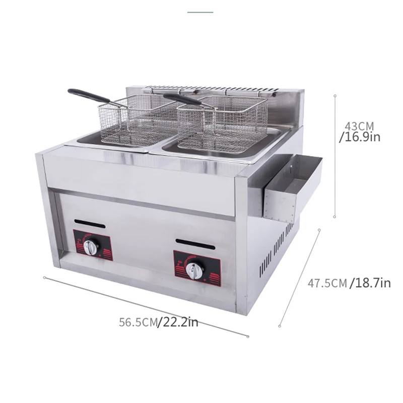 

Gas Deep Fryer Chips Chicken Frying Maker LPG Double Tank Commercial French Fries Machine