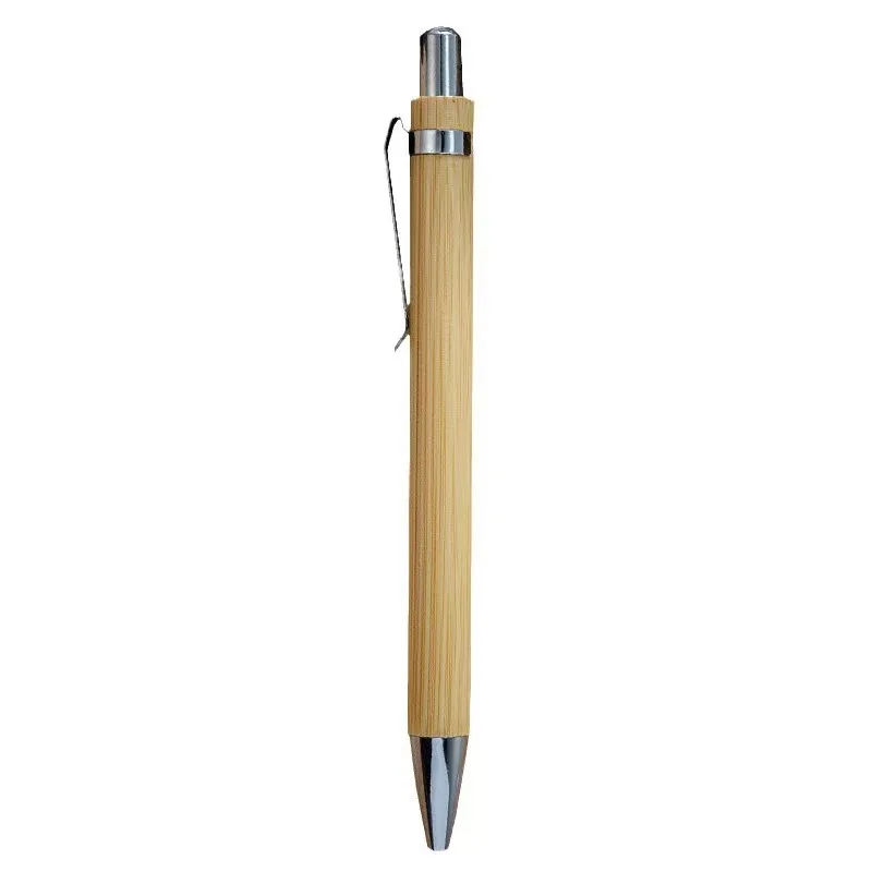 Personalisierter Bambus-Kugelschreiber – Einziehbar, Graviert Mit Name/Text/Logo, 20 Stück, Schwarze Tinte, 13,7 Cm