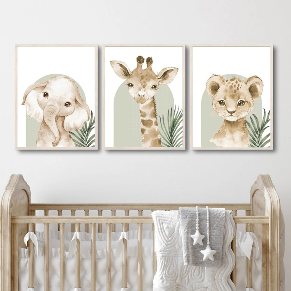 

Nordic Modern Cute Animal Elephant Giraffe Cat Prints Canvas Painting Poster For Living Room Play Room Kids Room Home Decor