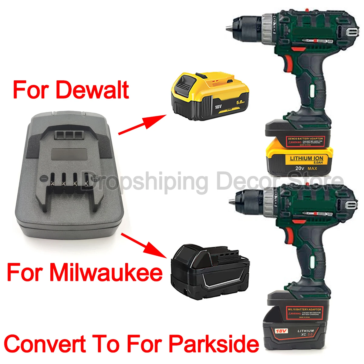Convertitore Adattatore Batteria Per Batteria Agli Ioni Di Litio Dewalt/Milwaukee 18/20V Converti Per Utensile Elettrico A Batteria Al Litio Parkside 