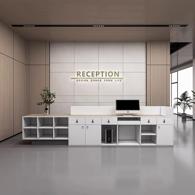White Reception Desk Office Salon Modern Bar Counter Diy Reception Desk Cashier Table Rezeption Beauty Luxury Furniture