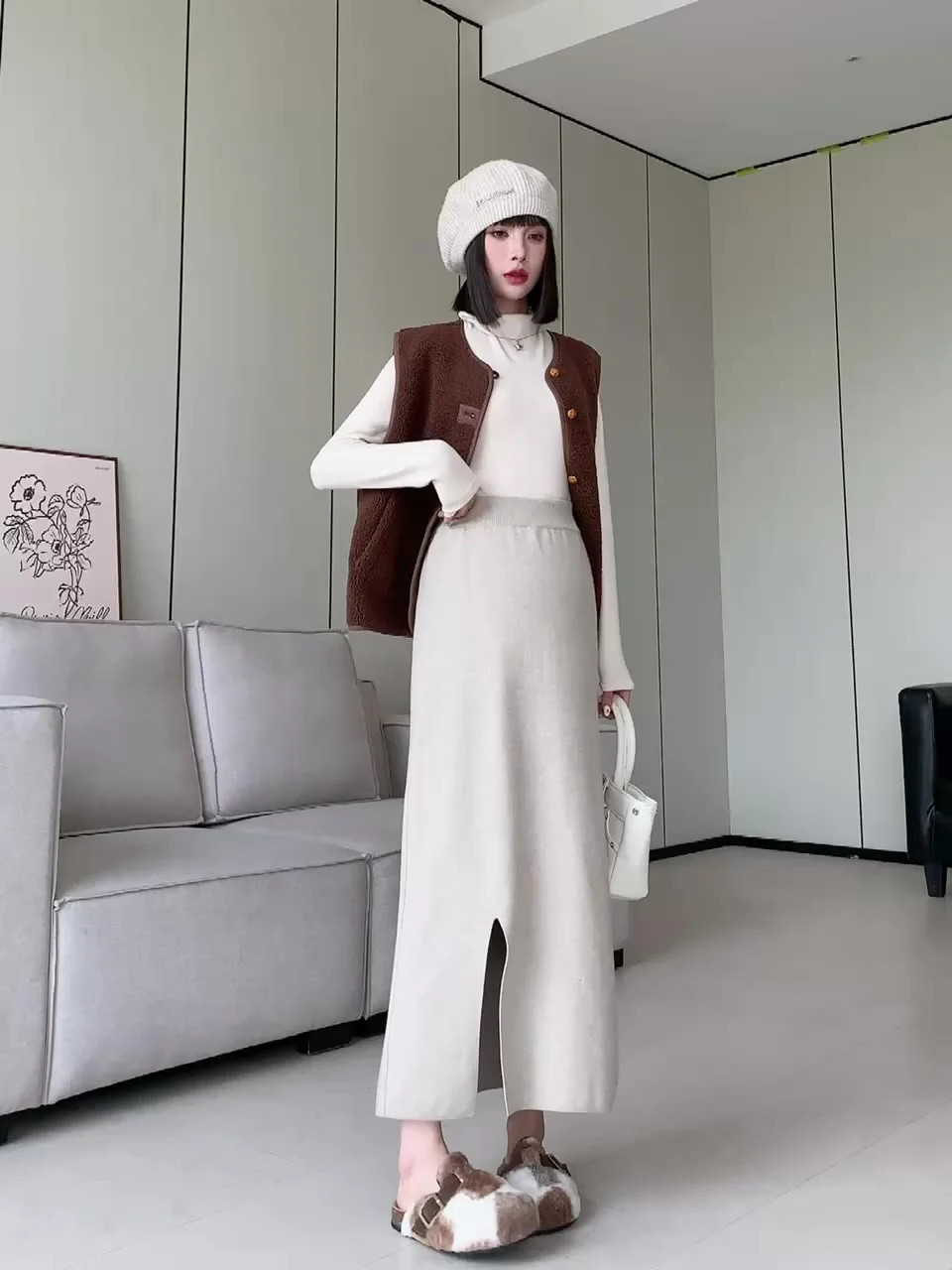 Pregnant Women Clothing Autumn Winter Maternity Simple Half Skirt Casual Knitted One-step Skirt Split Pregnancy