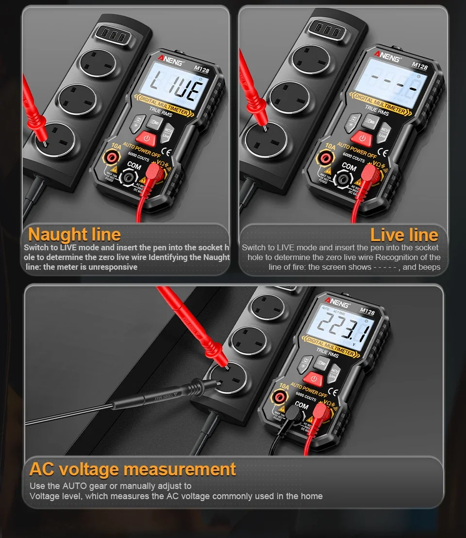 Multifunktions-Mini-Multimeter ANENG M128 6000 Zählungen AC/DC Spannung Strom Widerstand Kapazität NCV Spannungsinduktions-Tester Werkzeug – Detail 6