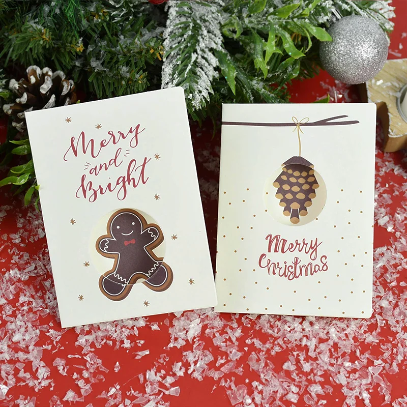 

1/3Pcs Merry Christmas Greeting Cards With Envelope Sticker Gingerbread Man Elk Pattern Christmas New Year Decor Navidad Gifts