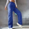 Orange Cargo Trousers Women's High Waist Wide Leg Long Pants Straight Multi Pockets Trousers Female Classic 2024 New Pants 2