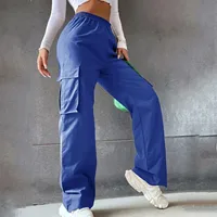 Orange Cargo Trousers Women's High Waist Wide Leg Long Pants Straight Multi Pockets Trousers Female Classic 2024 New Pants 2