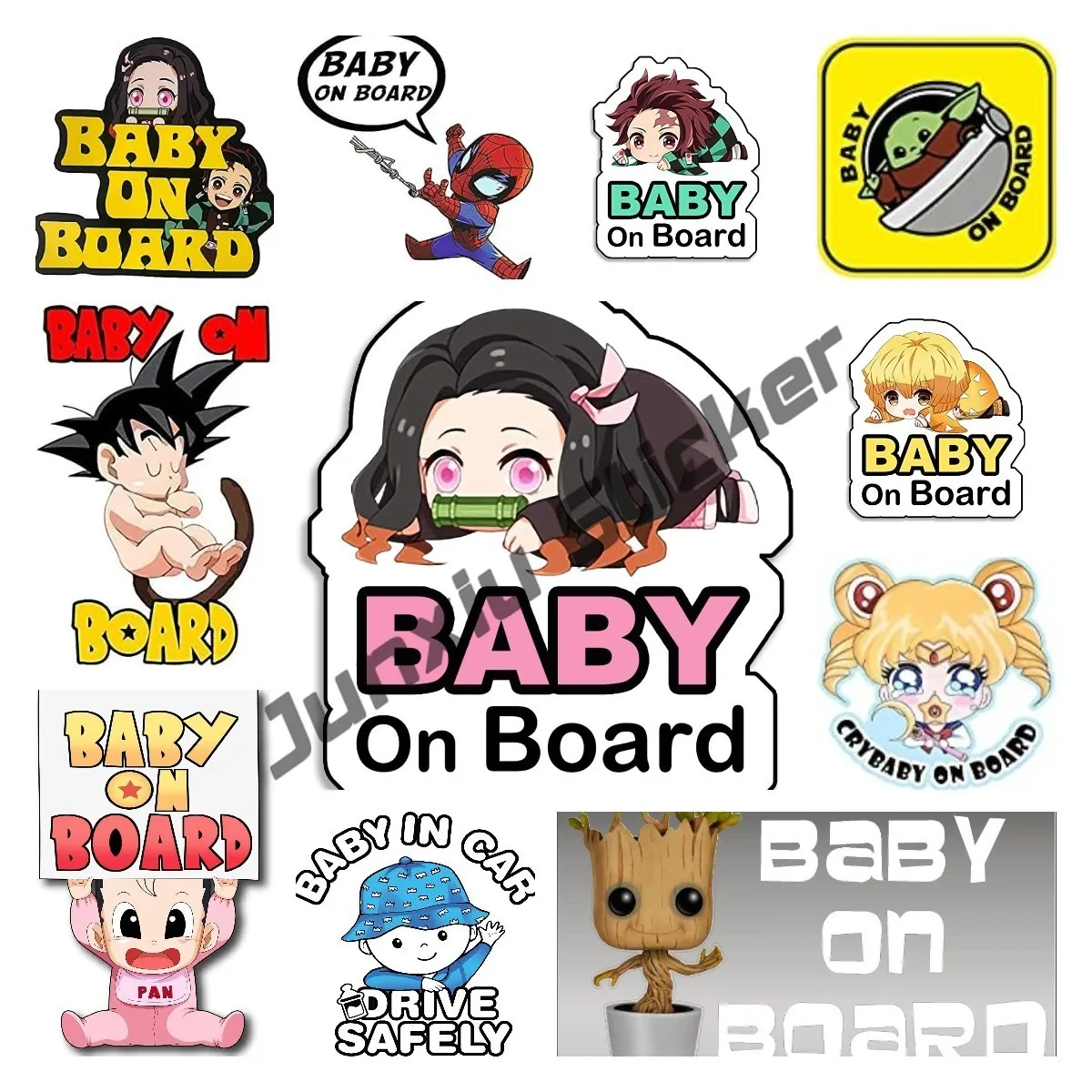 

Cartoon Anime Baby on Board Sticker Drive Safely Warning Graffiti PVC Boat Accessories Style for Car Anime Accessorie