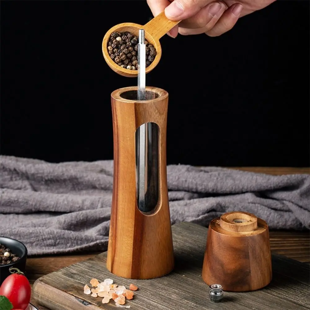 Manual Salt and Pepper Grinder Mills Acrylic Wooden Sea Salt Pepper Grinder Spice Pepper Mill Seasoning Jar Kitchen Cooking Tool