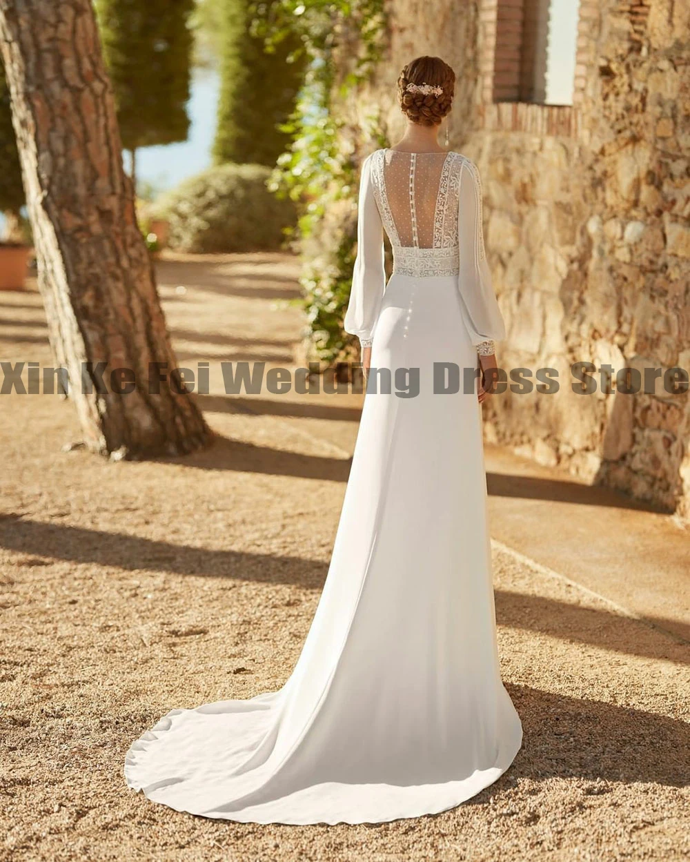 Mermaid Chiffon Bridal Dresses Lace Applique Long Sleeve Sexy V-Neck Off Back Princess Wedding Gowns Formal Party 2023 Vestidos 2