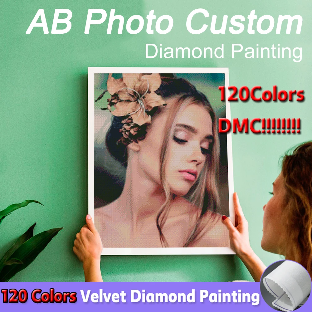 Diamond Painting 120 Colors Custom Kits Photo Full Drill DIY 5D Mosaic Rhinestones Embroidery Hobby AB Velvet Canvas Gift