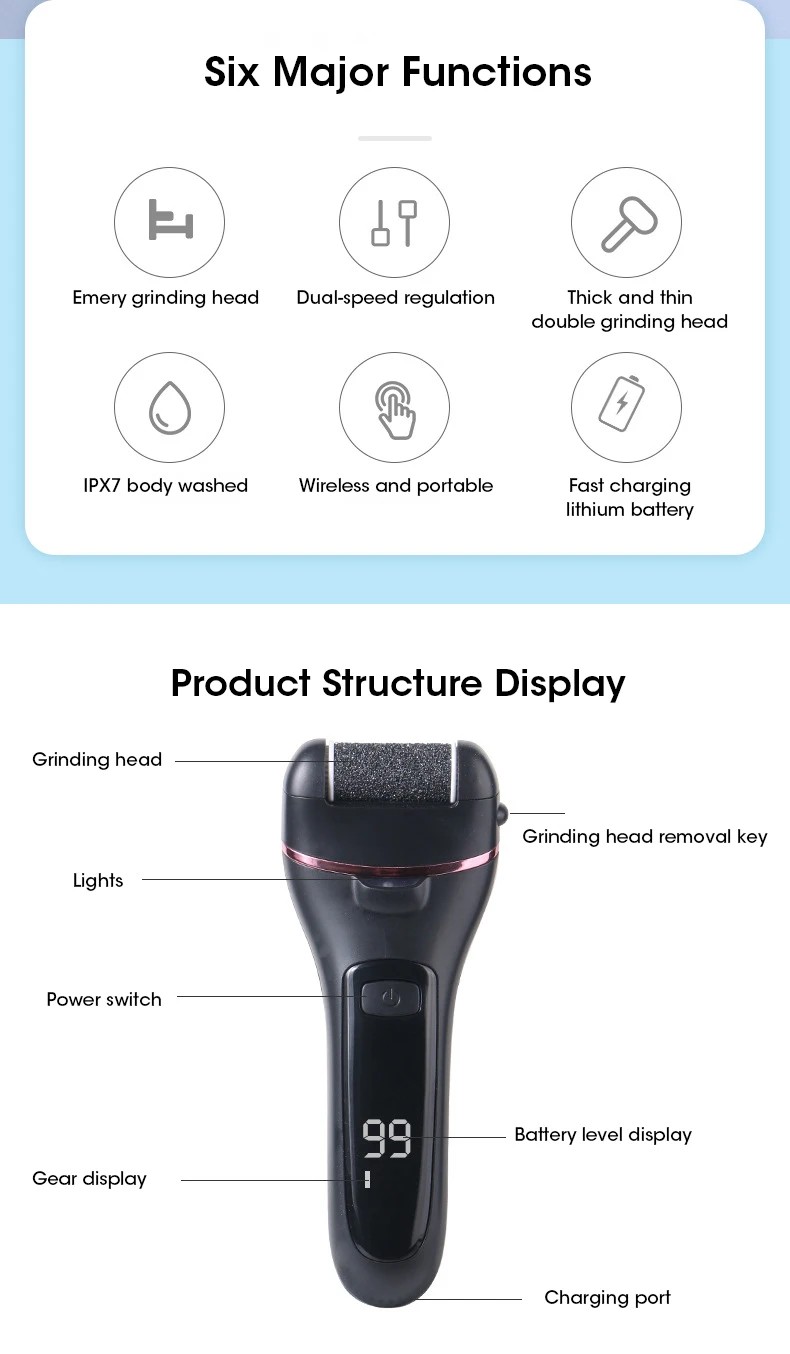 Electric Foot File For Smooth Heels Professional Pedicure Set_voghion.com