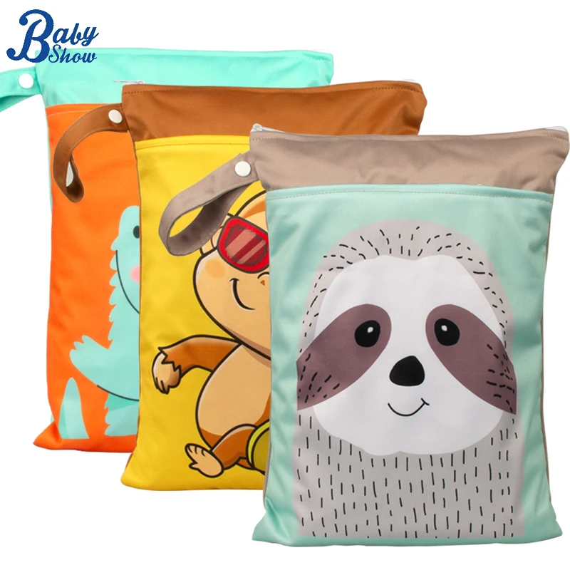 Babyshow 25x35cm Wet Dry Bag Digital Position Printed Waterproof Diaper Bag Double Zippers with Handle Mommy Bag